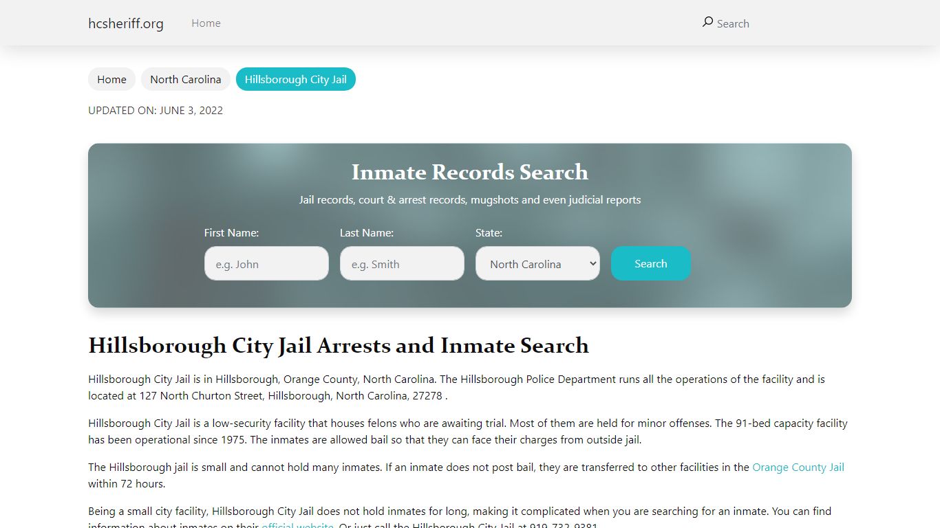 Hillsborough City Jail Arrests and Inmate Search