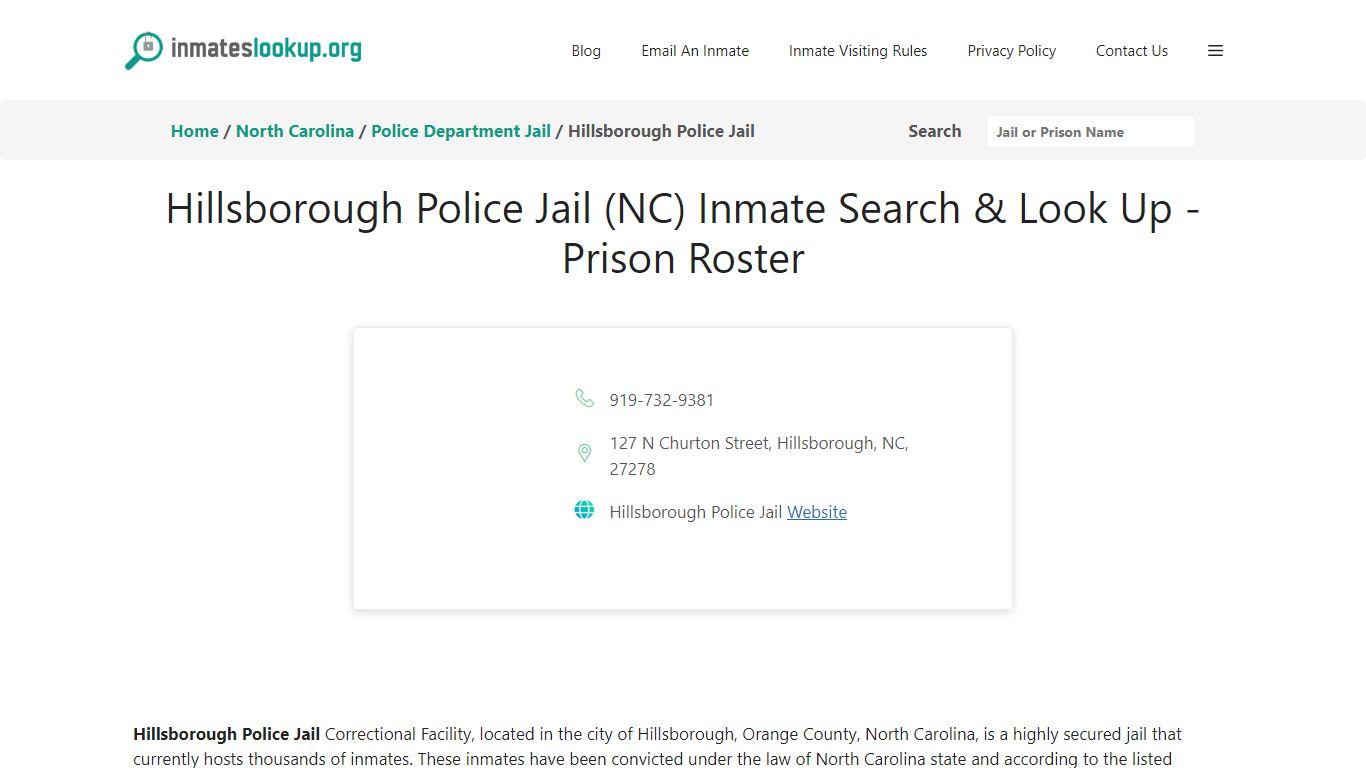 Hillsborough Police Jail (NC) Inmate Search & Look Up - Prison Roster